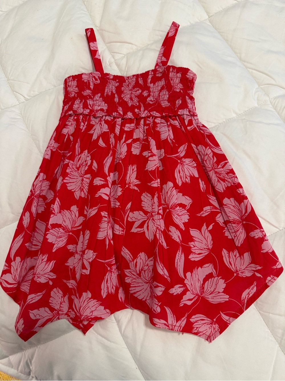 GAP Red Sundress with Pink Floral Print and Smocked Bodice